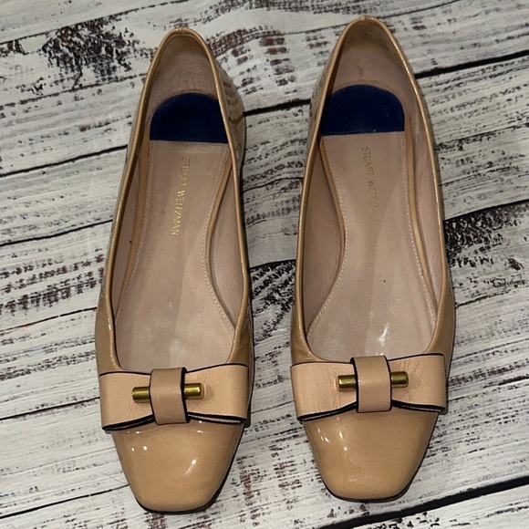 Stuart Weitzman Shoes - Stuart Weitzman The Belle Nude Patten Leather Bow Ballet Flats Sz. 7.5